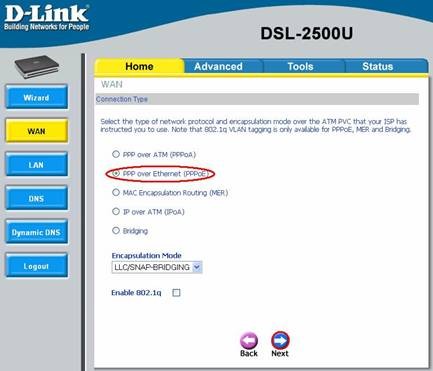 Настройки D-Link DSL 2500U для сетей Ростелеком