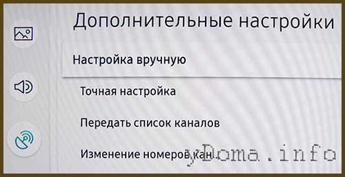 Выбор режима ручной настройки телевизионных каналов