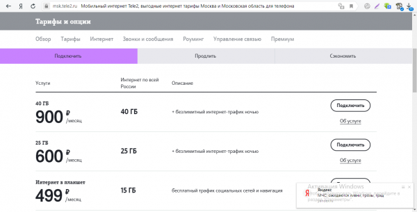 Тарифы от Tele2