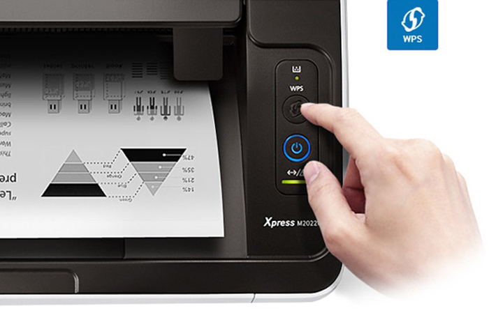 ❶ Нажмите и удерживайте кнопку на принтере, чтобы активировать его, пока компьютер не распознает устройство