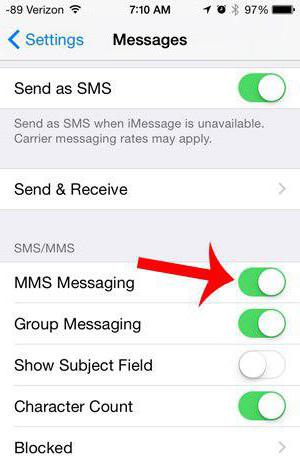 Включение MMS на iPhone 6 mts
