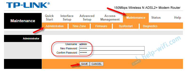 Изменение пароля администратора на модеме ADSL