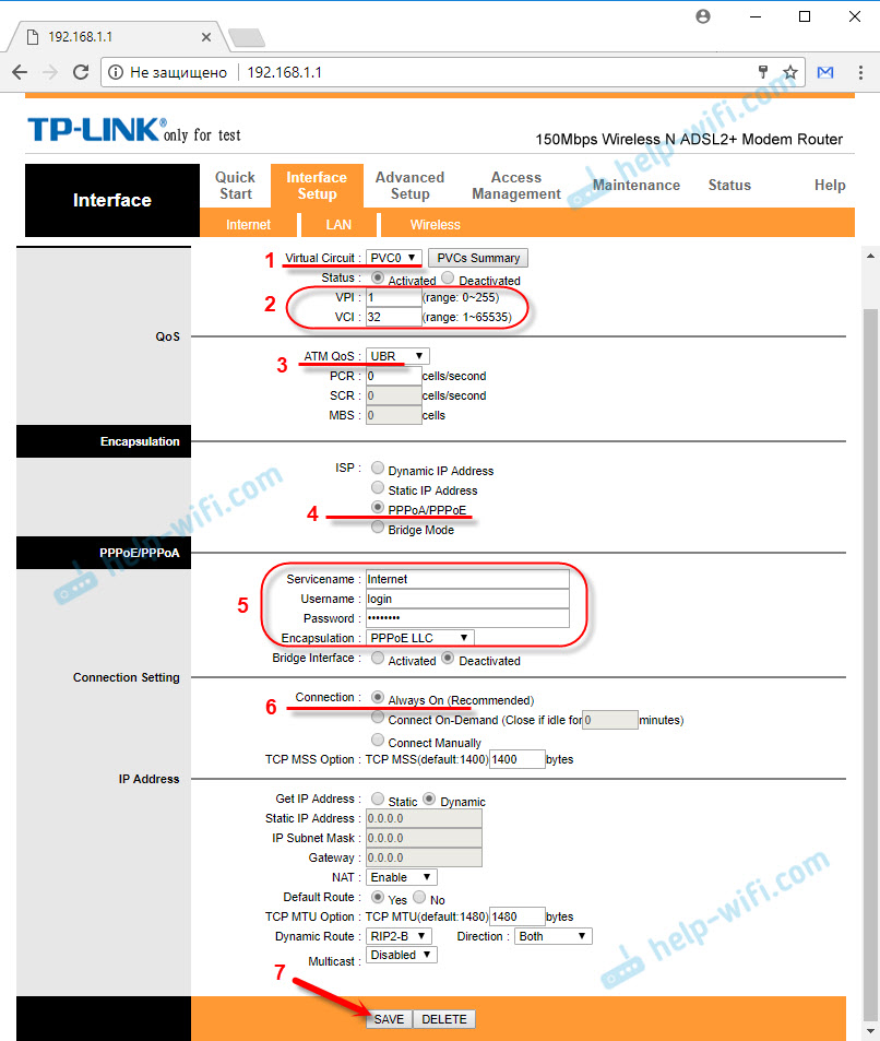 Настройка ADSL-интернета TP-Link TD-W8951ND .