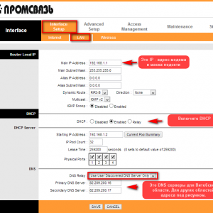 Вкладка LAN в разделе Настройка интерфейса