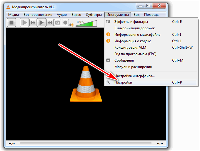 Раздел настроек VLC