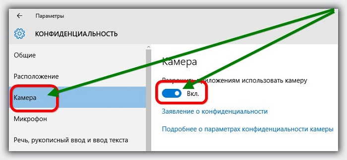 включить разрешение на использование веб камеры в ноутбуке с windows 10 