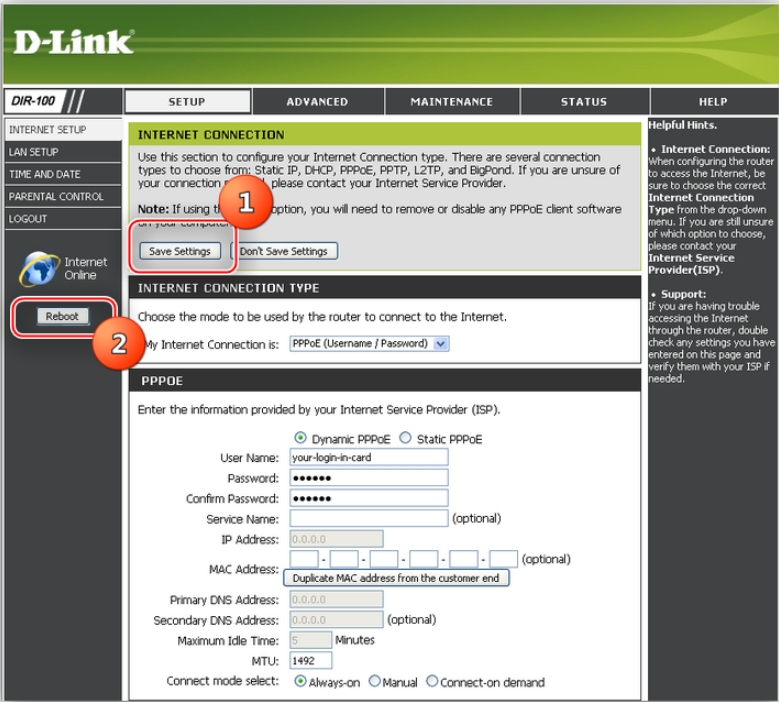 Роутер D-Link DIR-100: как настроить интернет