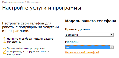 Получение SMS с автоматическими настройками GPRS для вашего телефона на сайте Beeline