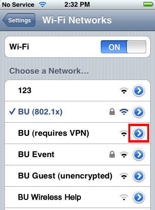 Выбор сети Wi-Fi на iPhone