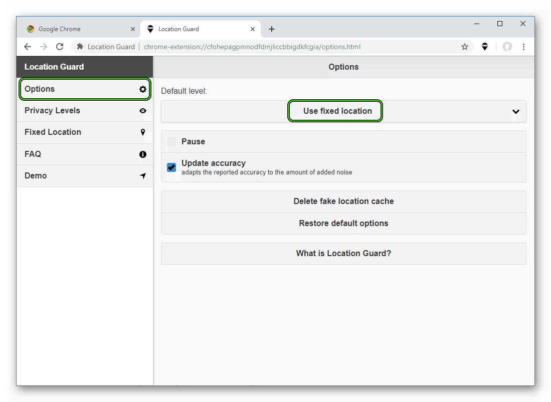 Завершите настройку расширения Location Guard в Google Chrome