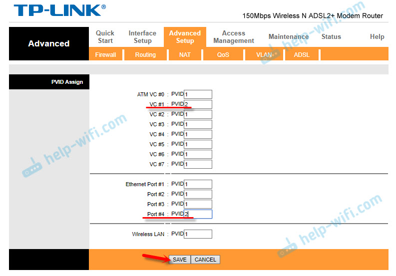 Настройки порта LAN для префикса IPTV