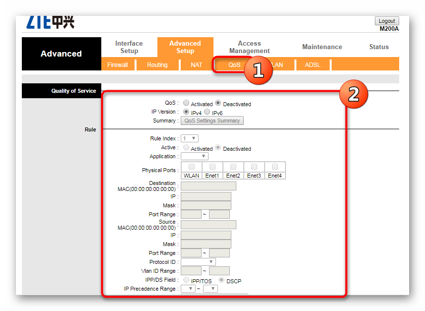 Дополнительные настройки QoS во время конфигурации роутера Промсвязь